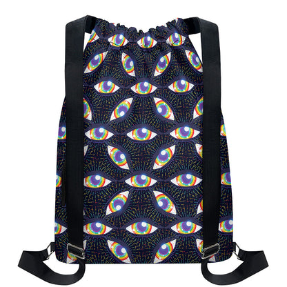 LGBT Pride Rainbow Eyes Pattern Print Drawstring Backpack