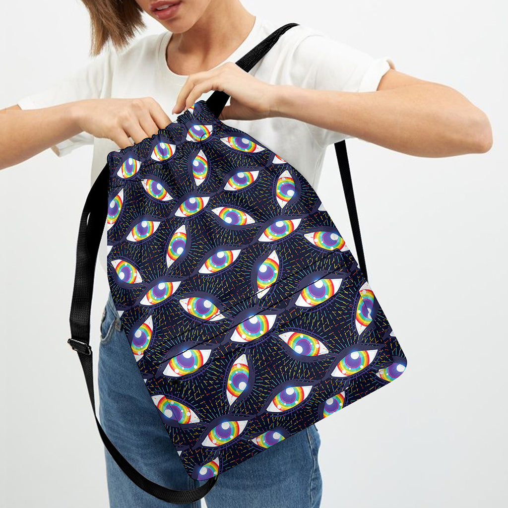 LGBT Pride Rainbow Eyes Pattern Print Drawstring Backpack