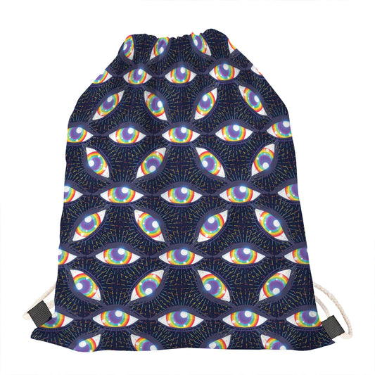 LGBT Pride Rainbow Eyes Pattern Print Drawstring Bag
