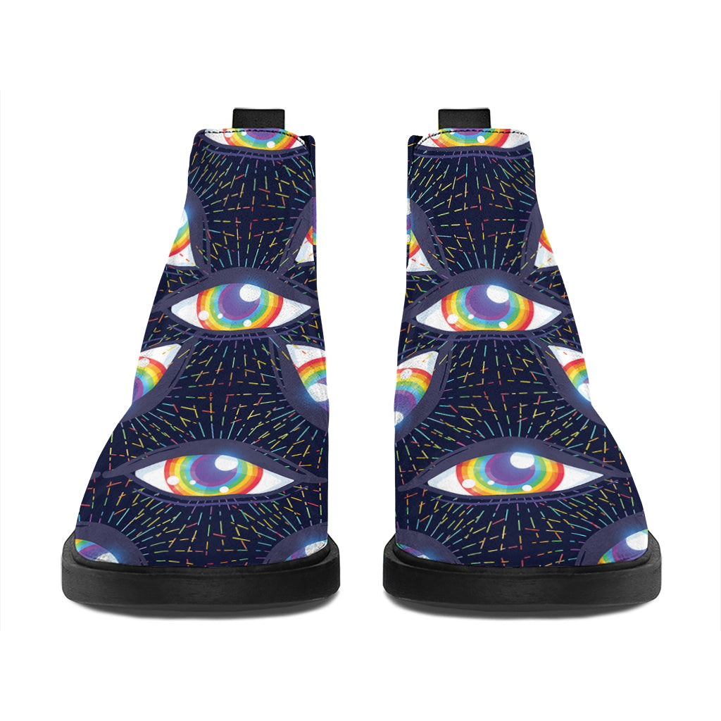 LGBT Pride Rainbow Eyes Pattern Print Flat Ankle Boots