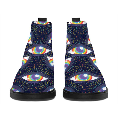 LGBT Pride Rainbow Eyes Pattern Print Flat Ankle Boots