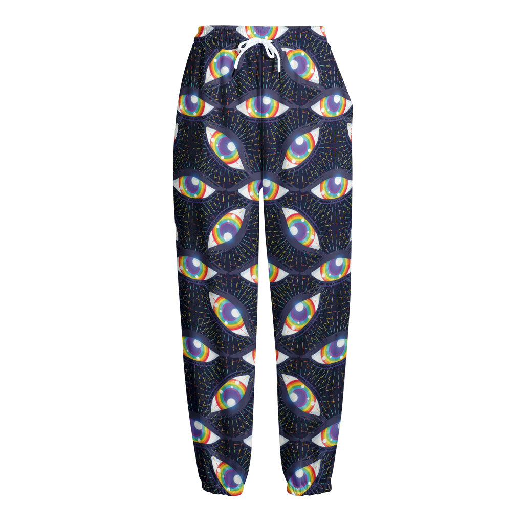 LGBT Pride Rainbow Eyes Pattern Print Fleece Lined Knit Pants