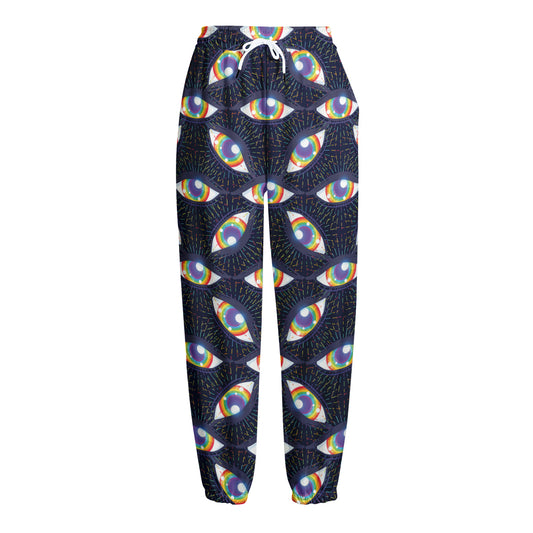 LGBT Pride Rainbow Eyes Pattern Print Fleece Lined Knit Pants