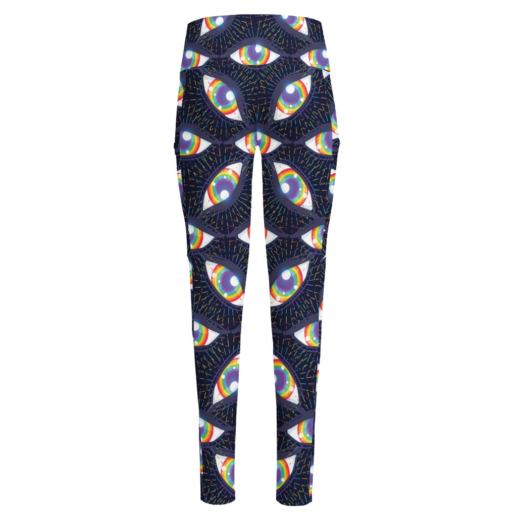 LGBT Pride Rainbow Eyes Pattern Print High-Waisted Pocket Leggings