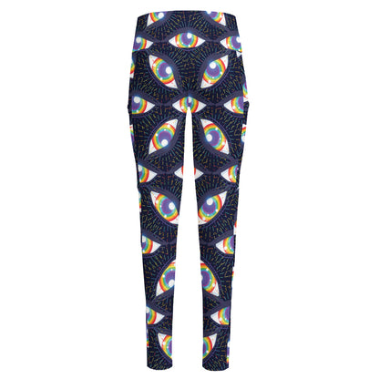 LGBT Pride Rainbow Eyes Pattern Print High-Waisted Pocket Leggings