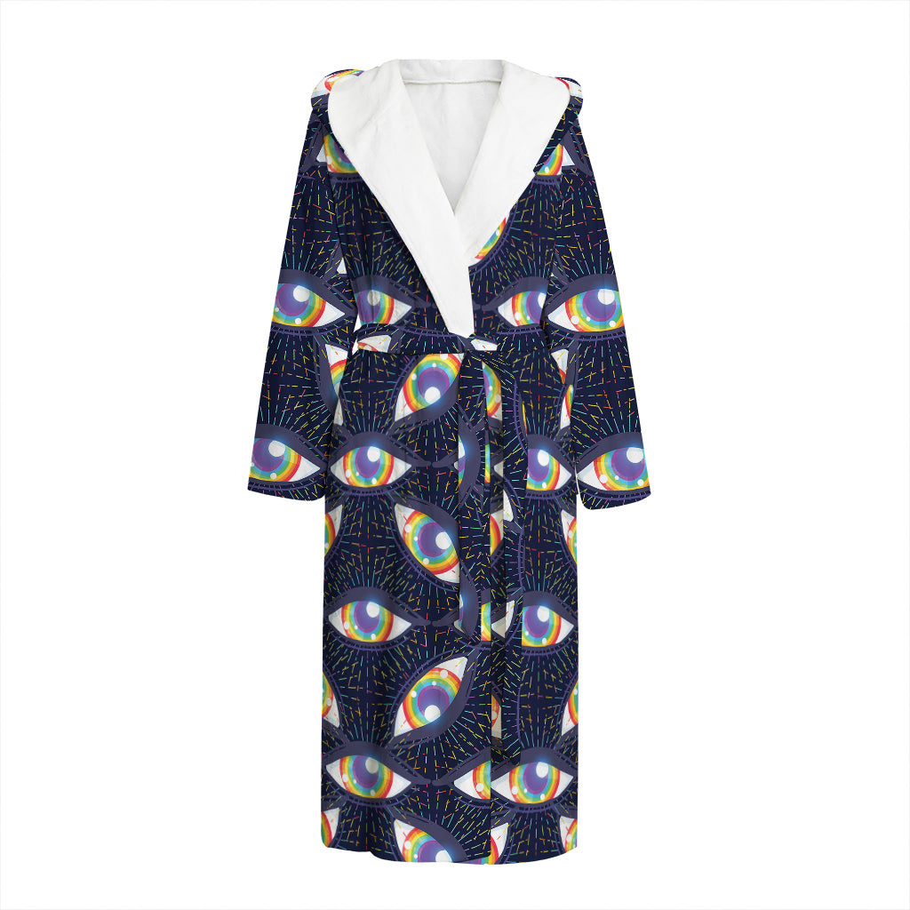 LGBT Pride Rainbow Eyes Pattern Print Hooded Bathrobe