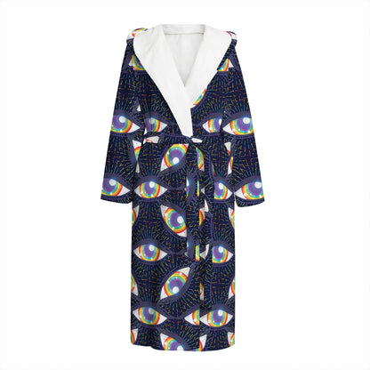 LGBT Pride Rainbow Eyes Pattern Print Hooded Bathrobe