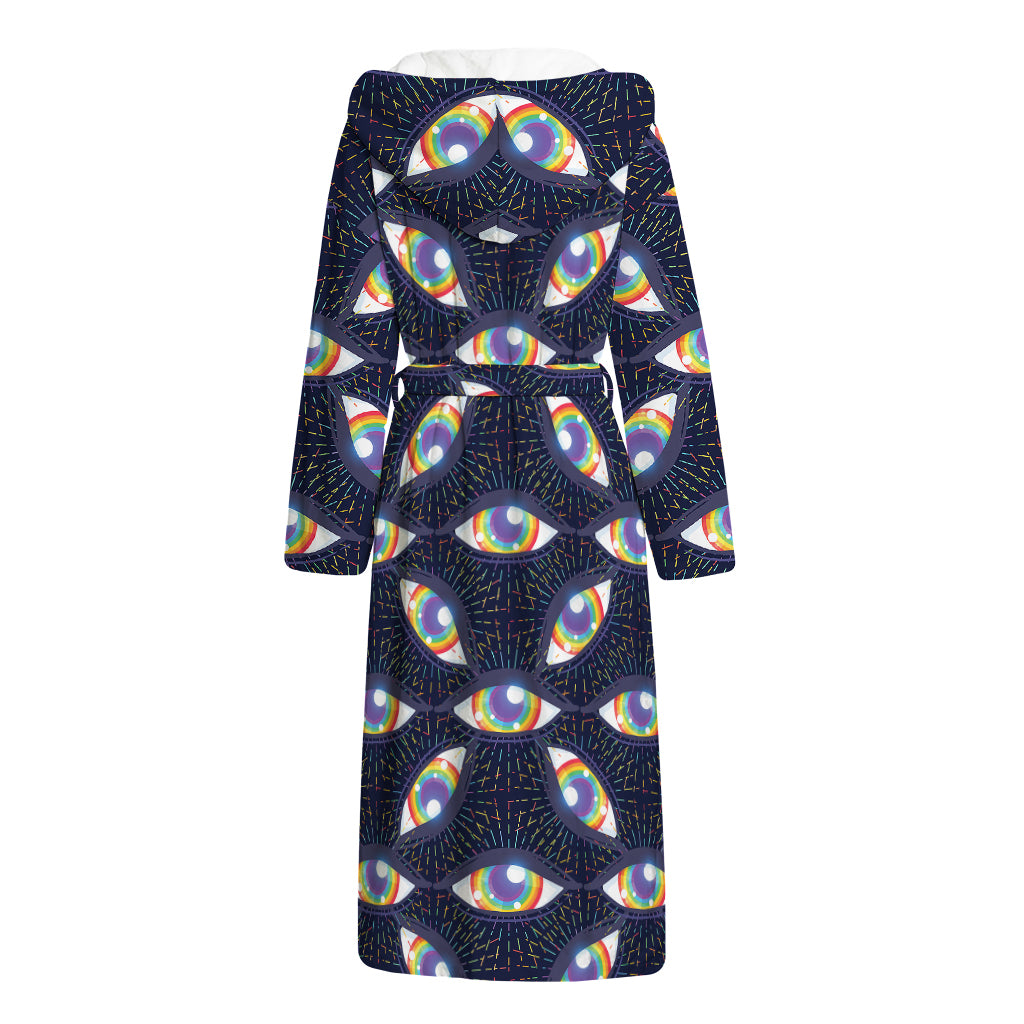 LGBT Pride Rainbow Eyes Pattern Print Hooded Bathrobe