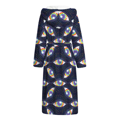 LGBT Pride Rainbow Eyes Pattern Print Hooded Bathrobe