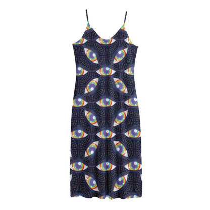 LGBT Pride Rainbow Eyes Pattern Print Jersey Midi Cami Dress
