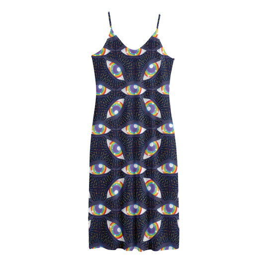 LGBT Pride Rainbow Eyes Pattern Print Jersey Midi Cami Dress