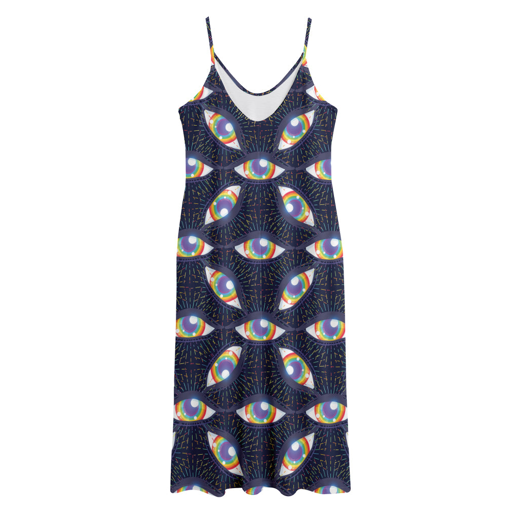 LGBT Pride Rainbow Eyes Pattern Print Jersey Midi Cami Dress