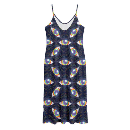 LGBT Pride Rainbow Eyes Pattern Print Jersey Midi Cami Dress