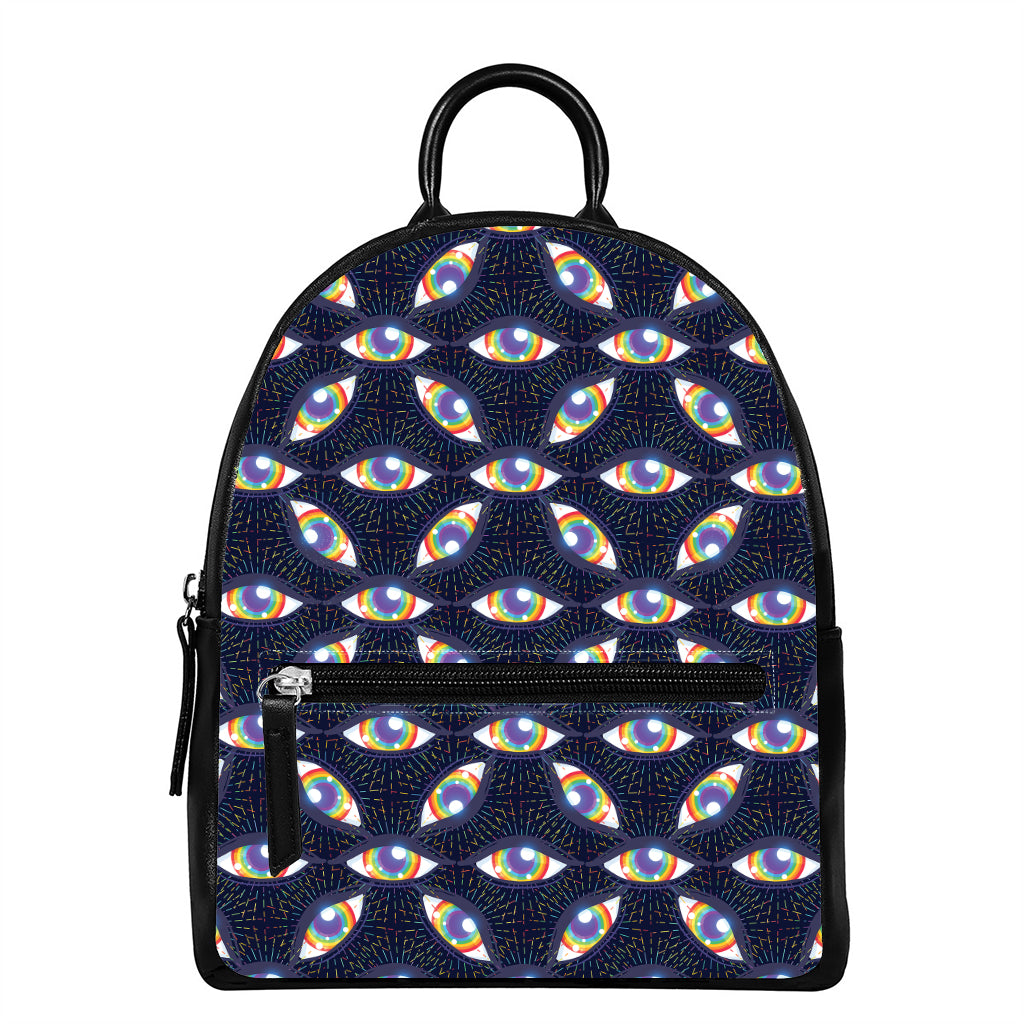 LGBT Pride Rainbow Eyes Pattern Print Leather Backpack