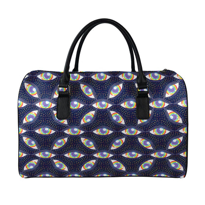 LGBT Pride Rainbow Eyes Pattern Print Leather Duffle Bag
