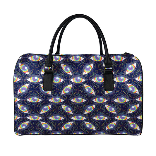 LGBT Pride Rainbow Eyes Pattern Print Leather Duffle Bag