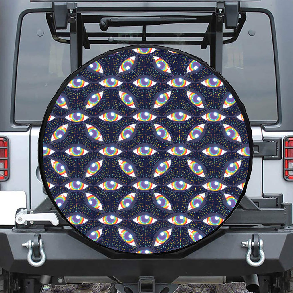 LGBT Pride Rainbow Eyes Pattern Print Leather Spare Tire Cover