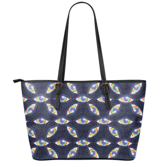 LGBT Pride Rainbow Eyes Pattern Print Leather Tote Bag