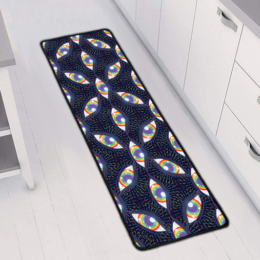 LGBT Pride Rainbow Eyes Pattern Print Long Kitchen Mat