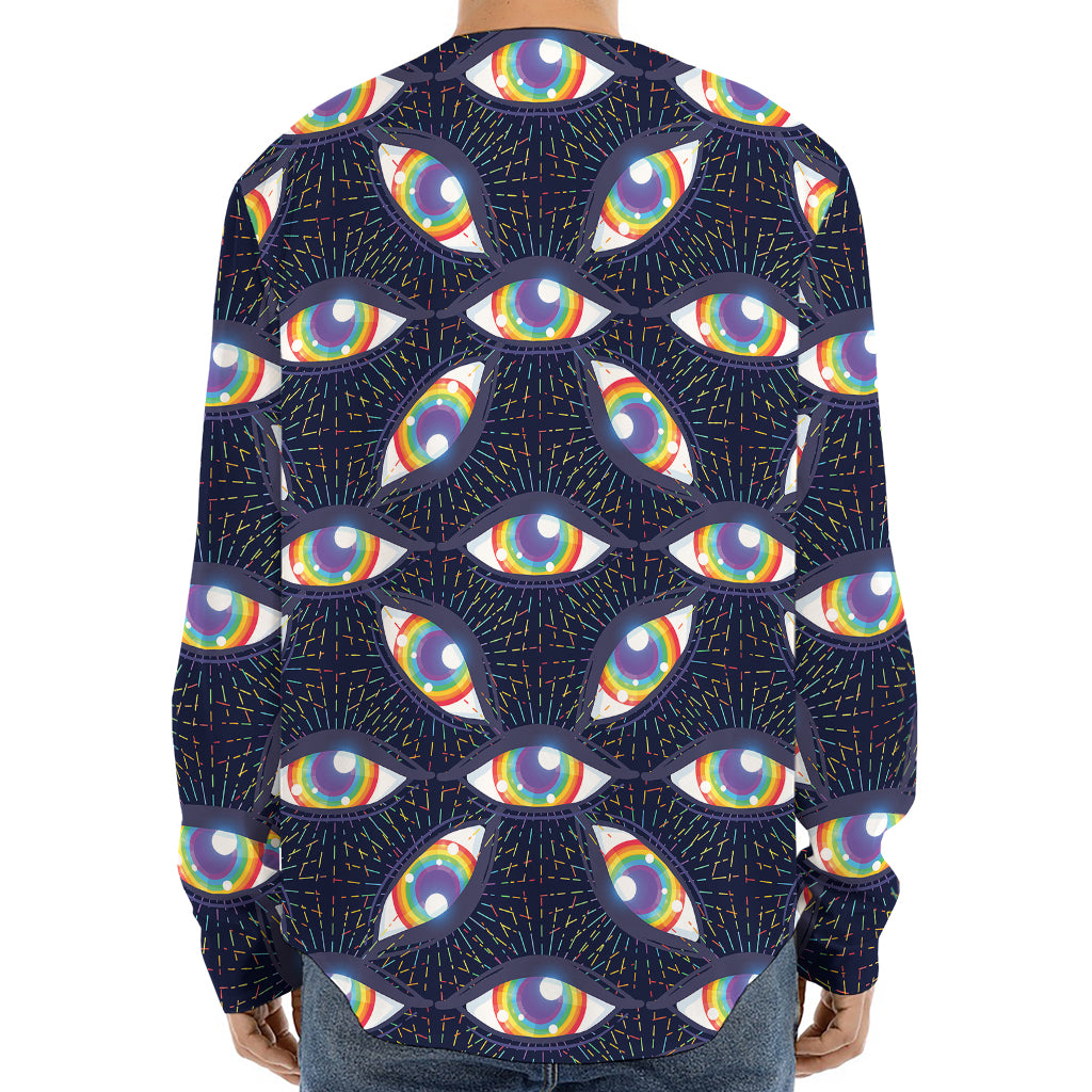 LGBT Pride Rainbow Eyes Pattern Print Long Sleeve Baseball Jersey