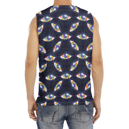 LGBT Pride Rainbow Eyes Pattern Print Men's Fitness Tank Top
