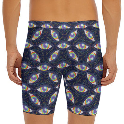 LGBT Pride Rainbow Eyes Pattern Print Men's Long Boxer Briefs