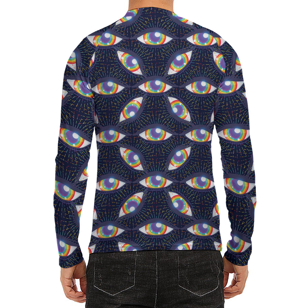 LGBT Pride Rainbow Eyes Pattern Print Men's Long Sleeve Rash Guard