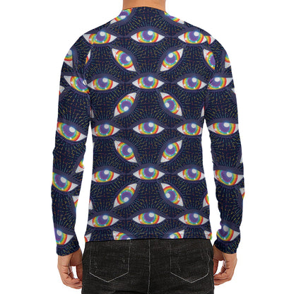 LGBT Pride Rainbow Eyes Pattern Print Men's Long Sleeve Rash Guard