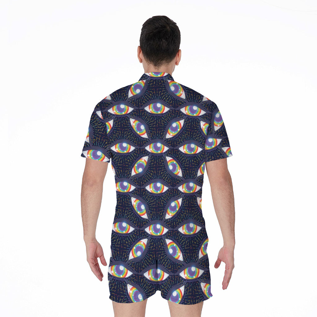 LGBT Pride Rainbow Eyes Pattern Print Men's Rompers