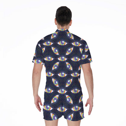 LGBT Pride Rainbow Eyes Pattern Print Men's Rompers