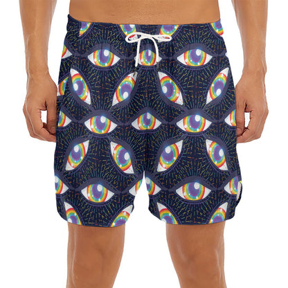LGBT Pride Rainbow Eyes Pattern Print Men's Split Running Shorts