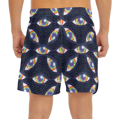 LGBT Pride Rainbow Eyes Pattern Print Men's Split Running Shorts