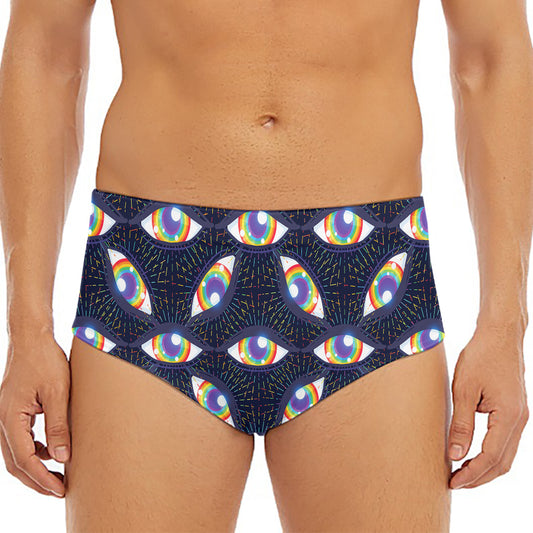 LGBT Pride Rainbow Eyes Pattern Print Men's Triangle Swim Briefs