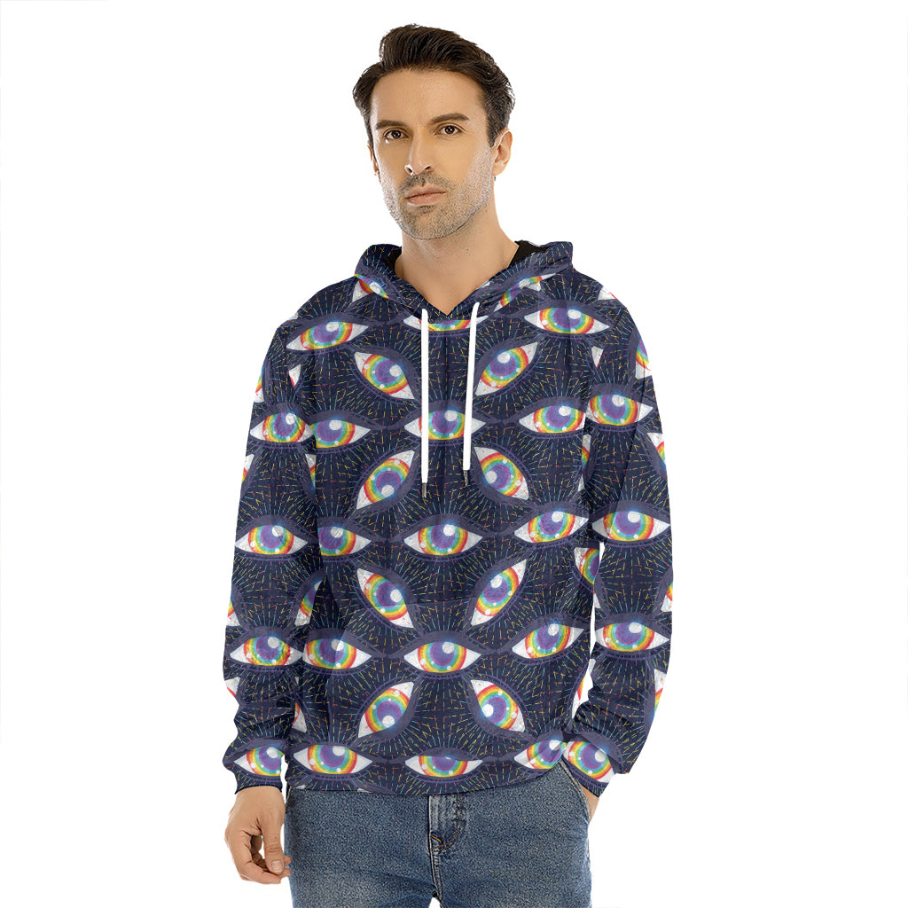 LGBT Pride Rainbow Eyes Pattern Print Men's Velvet Pullover Hoodie