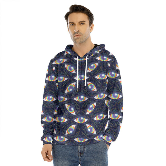 LGBT Pride Rainbow Eyes Pattern Print Men's Velvet Pullover Hoodie