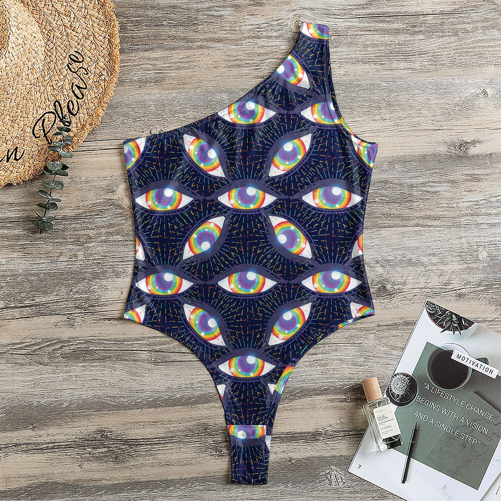 LGBT Pride Rainbow Eyes Pattern Print One Shoulder Bodysuit