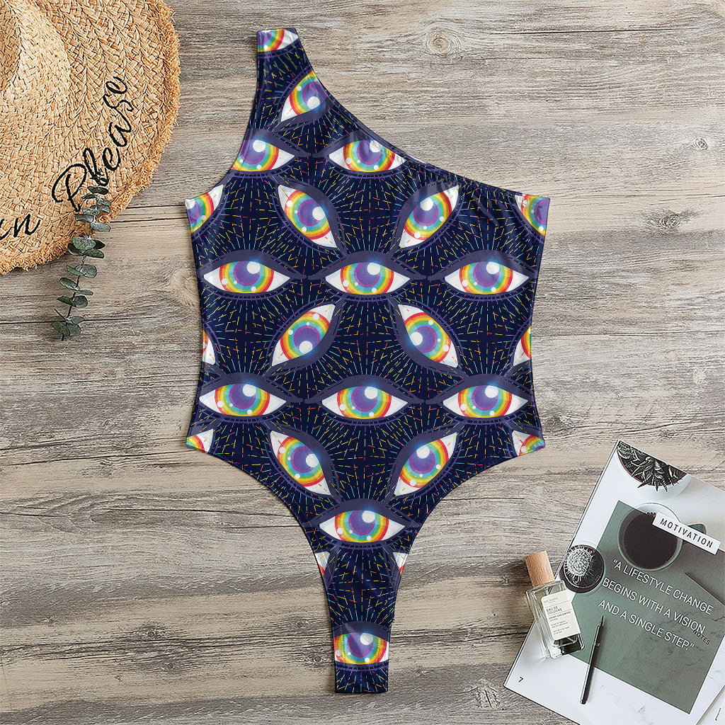 LGBT Pride Rainbow Eyes Pattern Print One Shoulder Bodysuit