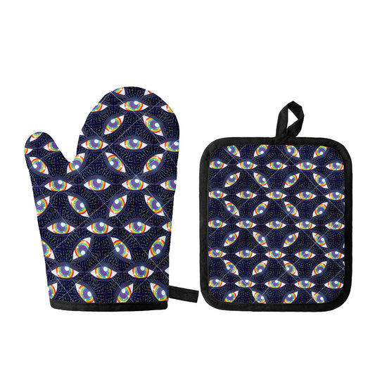 LGBT Pride Rainbow Eyes Pattern Print Oven Mitt And Pot Holder Set