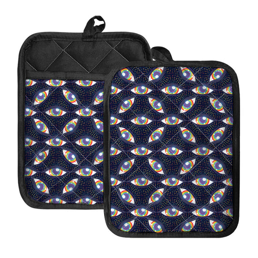 LGBT Pride Rainbow Eyes Pattern Print Pot Holders With Pocket