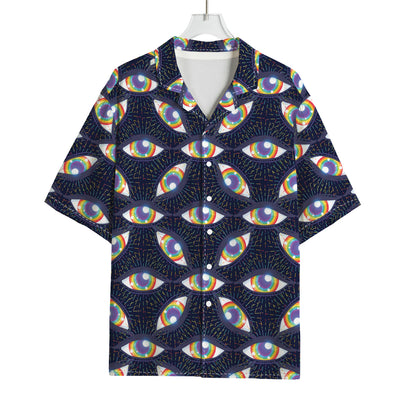 LGBT Pride Rainbow Eyes Pattern Print Rayon Hawaiian Shirt