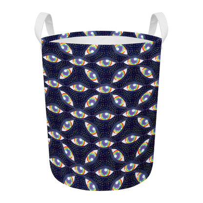 LGBT Pride Rainbow Eyes Pattern Print Round Laundry Basket