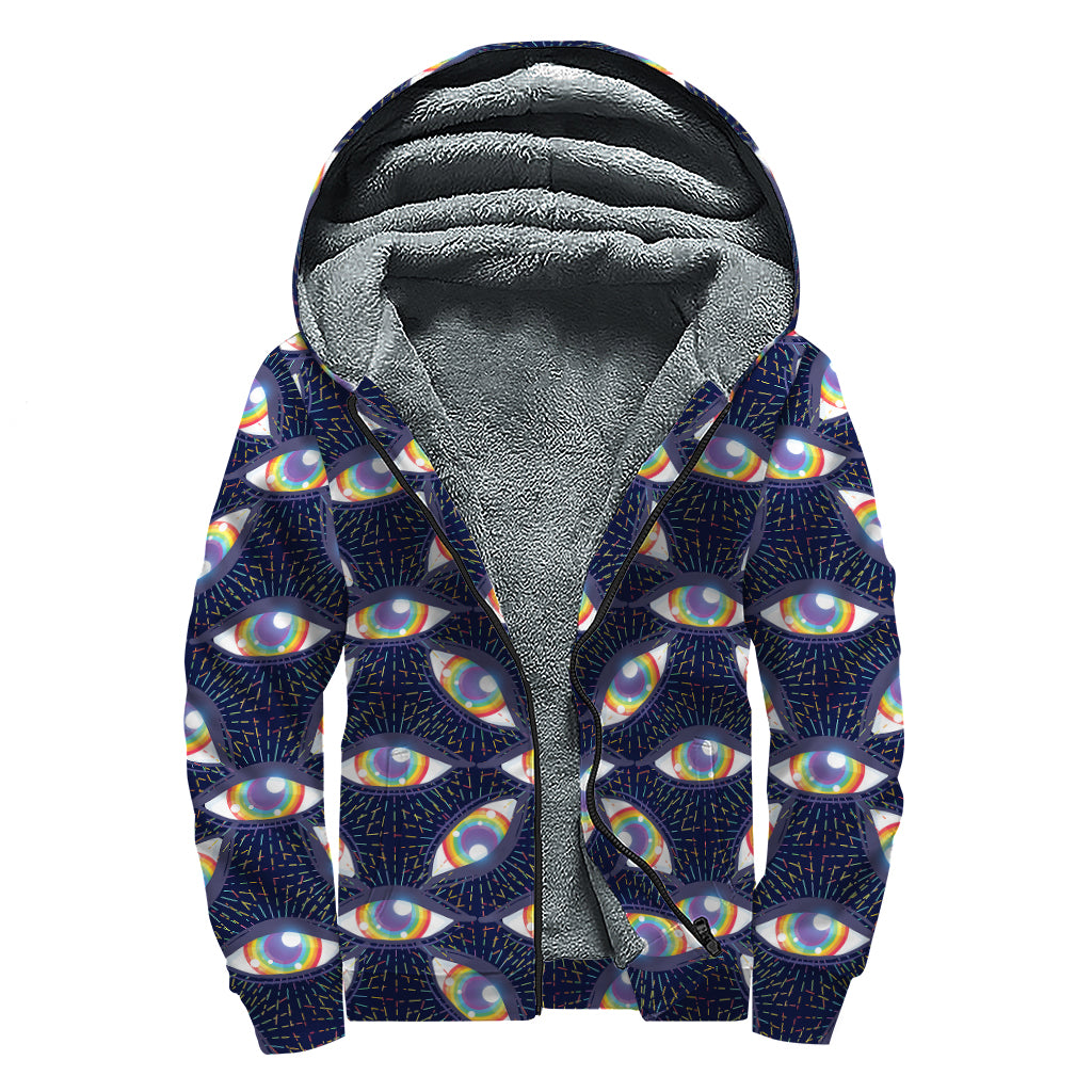 LGBT Pride Rainbow Eyes Pattern Print Sherpa Lined Zip Up Hoodie