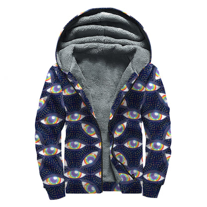 LGBT Pride Rainbow Eyes Pattern Print Sherpa Lined Zip Up Hoodie