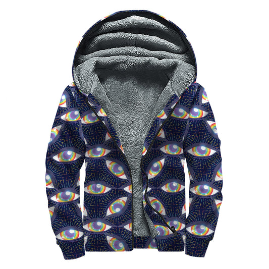 LGBT Pride Rainbow Eyes Pattern Print Sherpa Lined Zip Up Hoodie