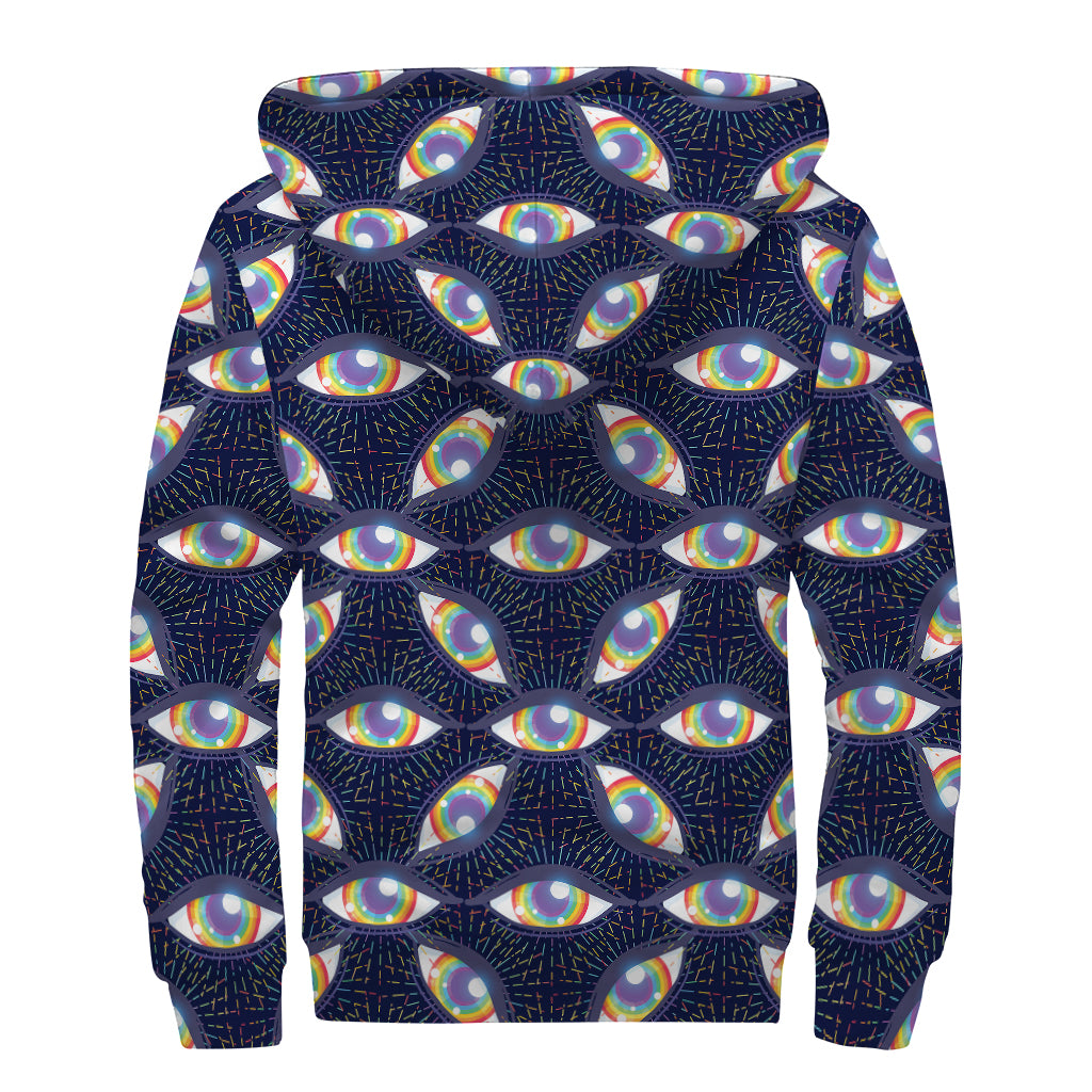 LGBT Pride Rainbow Eyes Pattern Print Sherpa Lined Zip Up Hoodie