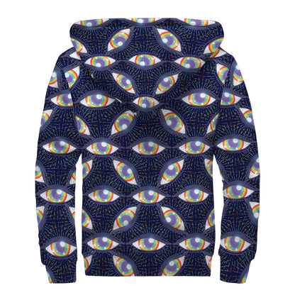 LGBT Pride Rainbow Eyes Pattern Print Sherpa Lined Zip Up Hoodie