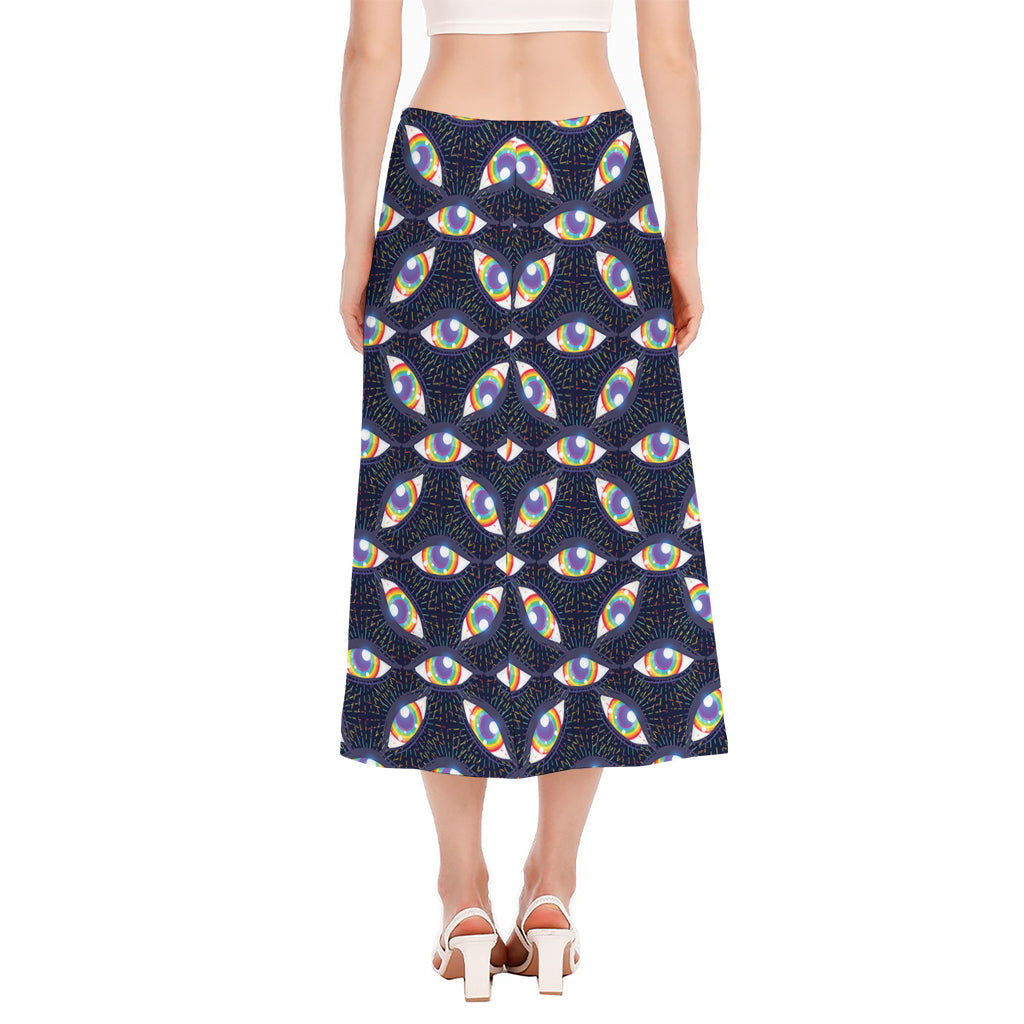 LGBT Pride Rainbow Eyes Pattern Print Side Slit Midi Skirt