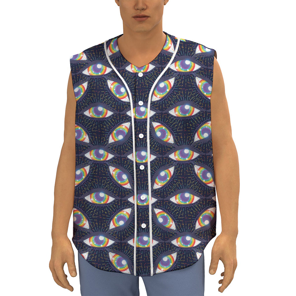 LGBT Pride Rainbow Eyes Pattern Print Sleeveless Baseball Jersey