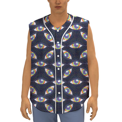 LGBT Pride Rainbow Eyes Pattern Print Sleeveless Baseball Jersey