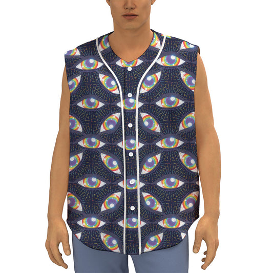 LGBT Pride Rainbow Eyes Pattern Print Sleeveless Baseball Jersey
